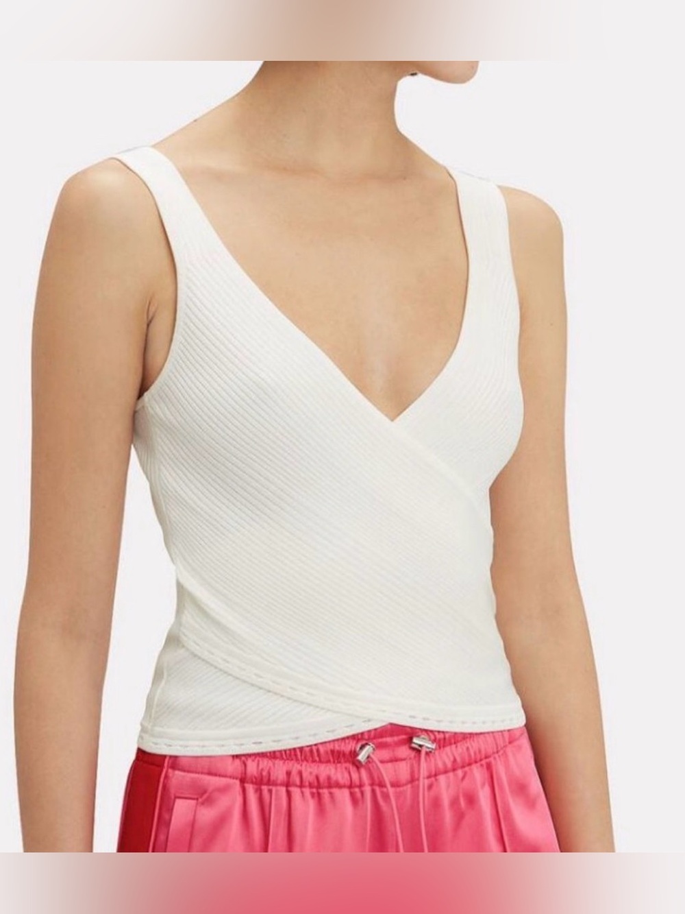 JONATHAN SIMKHAI Eyelet Ribbed Knit White Top $195